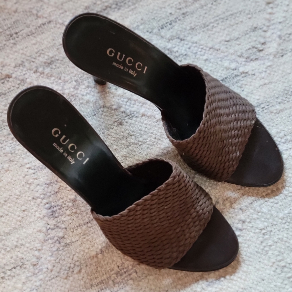 Brown Woven Gucci Heels
